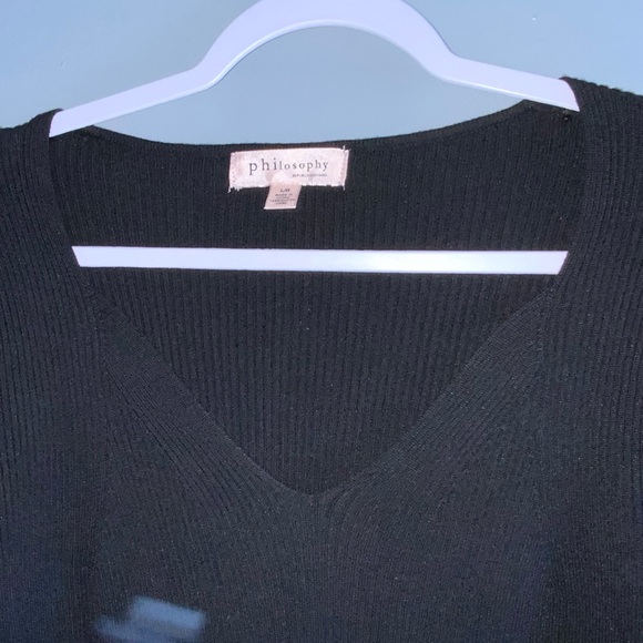 Philosophy Black V-Neck Ribbed Long Sleeve Soft Sweater for Women Large - Picture 6 of 8